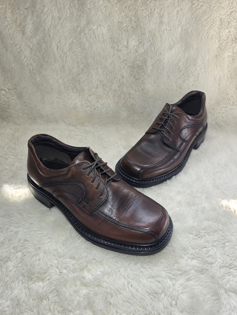 VTG G.H. Bass Made in Italy Leather Bike Toe Oxfords 7.5M NWOT Y2K Dress Shoes